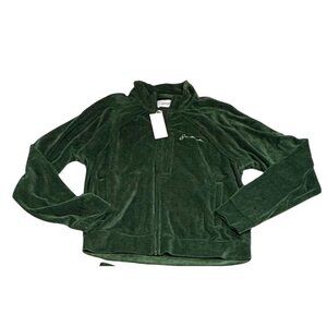 SAINTWOODS Velour Zip Track Jacket in Emerald Green